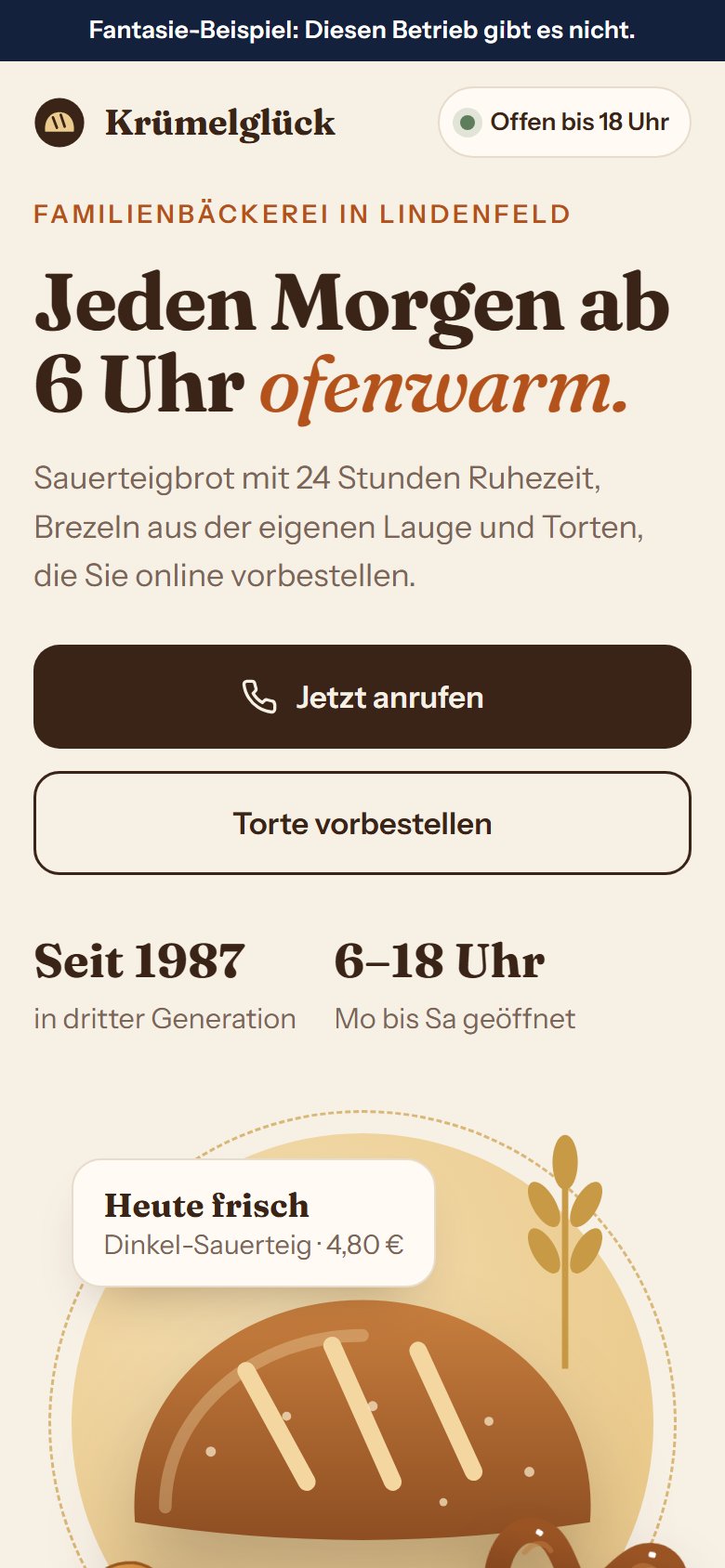 Die neue Seite am Handy: gut lesbar, Anruf mit einem Tipp